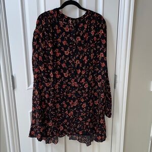 Free People Black and Orange Floral Button-Up Dress